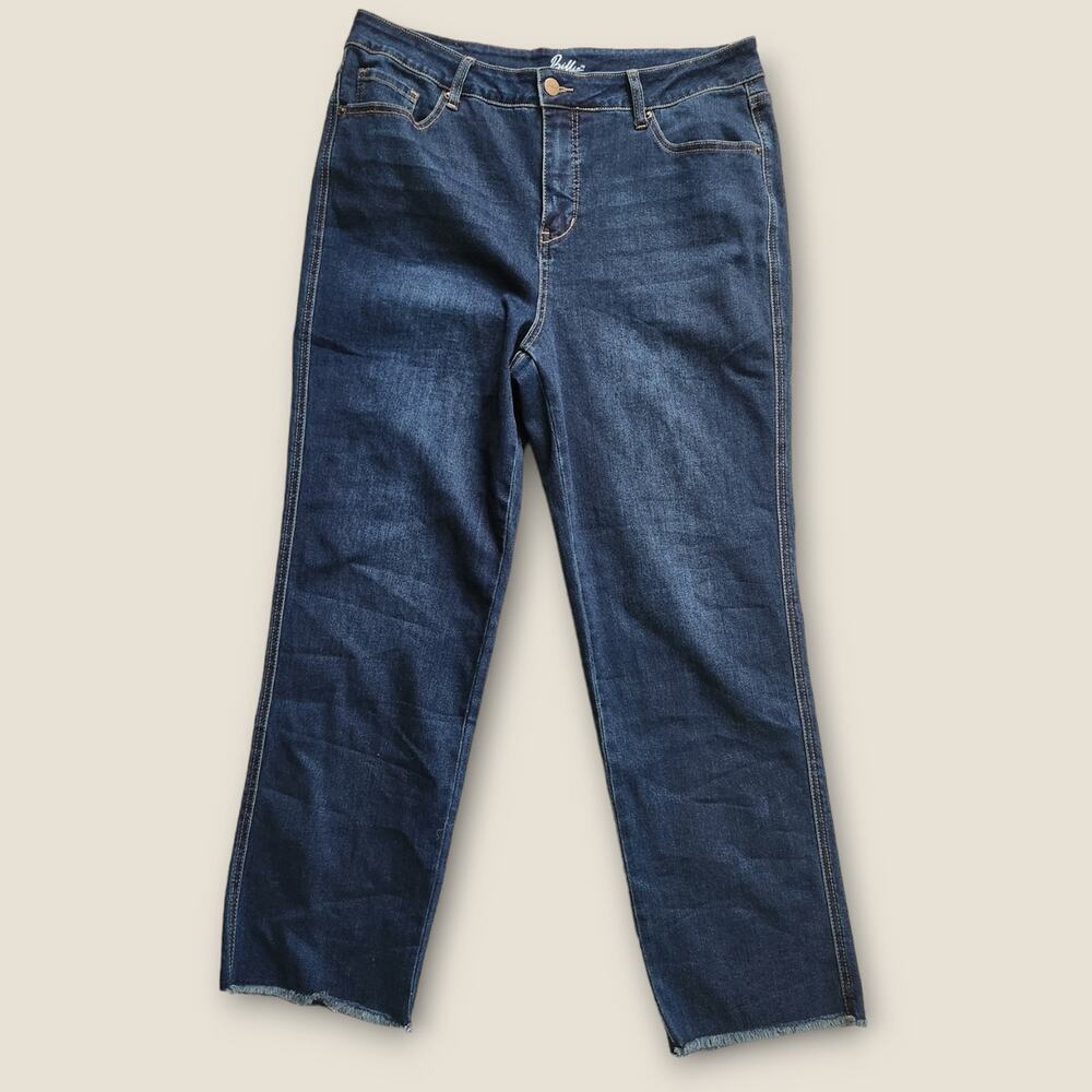 Billie Women's Jeans Dark Wash Raw Hem Straight Leg High-rise Size 14 - Picture 1 of 8